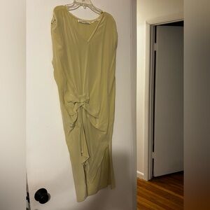 All Saints V-Neck Silk Blouse/ mini dress in pale green/yellow